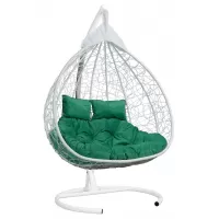 Подвесное двухместное кресло-кокон FISHT белый + каркас (Подвесное кресло-кокон FISHT белый + зеленая подушка FIS 208)